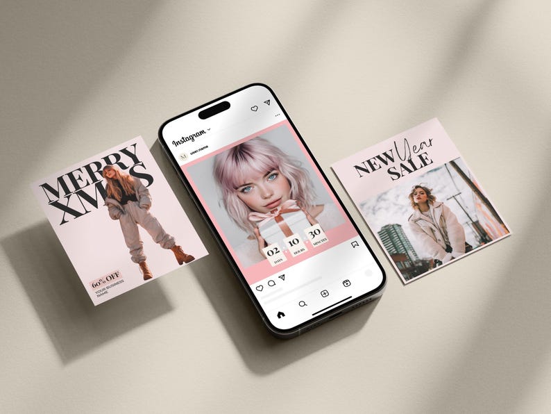 Christmas & New Year Sale Instagram Posts and Stories Canva Template for Small Business and Retail Holiday Social Media Marketing Bundle Professional Business Design Set Complete Digital Collection for Christmas Sales Campaign Customizable