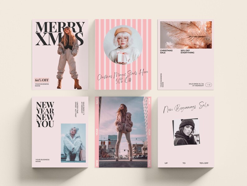 Christmas & New Year Sale Instagram Posts and Stories Canva Template for Small Business and Retail Holiday Social Media Marketing Collection Instagram Story Post Pack Professional Business Content Creator Set Complete Marketing Strategy Digital