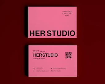 Plantilla de Canva para tarjeta de presentación de salón de belleza, esteticista, tarjeta de presentación con código QR editable, tarjeta de presentación DIY para Instagram, marca de belleza, tarjeta de presentación a doble cara