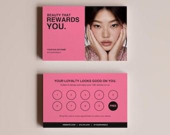 Plantilla de Canva para tarjeta de fidelización de salón de belleza Tarjeta de recompensas de belleza Tarjeta de fidelización de clientes Recompensa para esteticistas Tarjeta de fidelización para peluquería Tarjeta para técnicos de pestañas Uñas