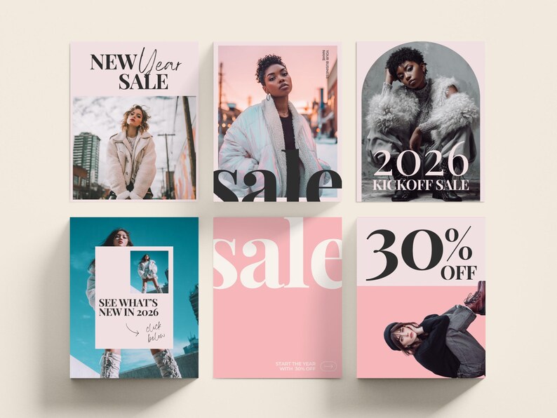 Christmas & New Year Sale Instagram Posts and Stories Canva Template for Small Business and Retail Holiday Social Media Marketing Bundle Complete Digital Design Set with 60 Templates for Posts and StoriesVisual Content Marketing Collection