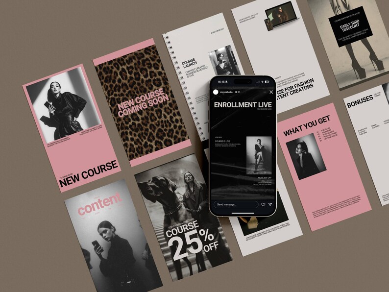 Course creator Instagram Canva template coaching Instagram post fashion influencer content creator Instagram story social media templates 80 posts stories bundle editorial design course Instagram coaching influencer templates entrepreneurs