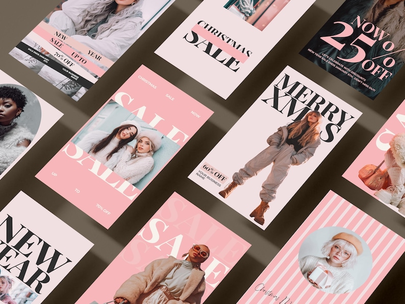 Christmas & New Year Sale Instagram Posts and Stories Canva Template for Small Business and Retail Holiday Social Media Marketing Bundle Complete Template Collection with 60 Customizable Designs for Posts and Stories