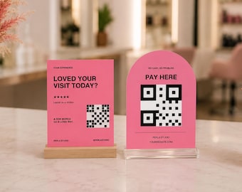 Letrero con código QR para salón de belleza Plantilla de Canva Letrero con código QR para negocios Letrero con código QR para pagos Código QR para redes sociales Código QR para wifi Reseñas Código QR Tienda Código QR Menú