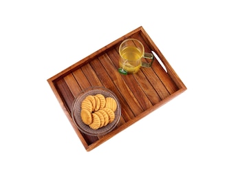 Bandeja de madera de sheesham personalizada para servir, decoración grabada para el hogar