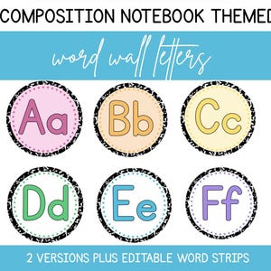 Colored Composition Themed Word Wall Letters | 2 Versions plus Editable Word Strips
