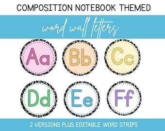 Colored Composition Themed Word Wall Letters | 2 Versions plus Editable Word Strips