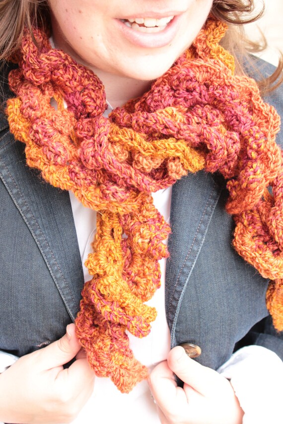 Items similar to Crochet Curly Scarf Double Ruffle Neckwarmer in