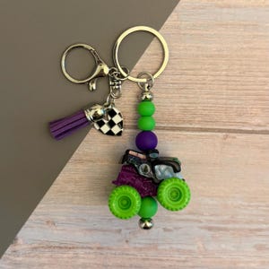 Grave Diger Purple Monster Jam Mini Monster Truck Key Chain Bag Charm image 1