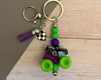 Grave Diger Purple Monster Jam Mini Monster Truck Key Chain Bag Charm