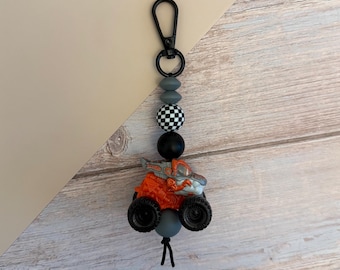 Thunderroarus Checkered Monster Jam Mini Monster Truck Key Chain Bag Charm Zipper Pull
