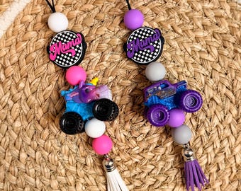 Mini Monster Truck Car Charm | Monster Jam Inspired Mama Rearview Mirror Hanger | Gift for Monster Truck Moms | Car Accessory with Tassel
