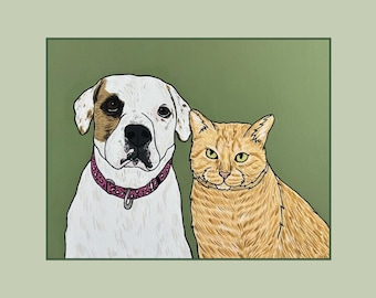 MULTIPLE-PET PORTRAIT: Hand-Painted Pet Portrait | 11x14 inch Canvas with Solid Background | Personalized & Made to Order