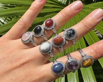 Natural Crystal Ring, Gemstone Ring, Oval Shape Ring, Boho Statement Ring, Adjustable Rings, Chunky Rings, Ring for Women