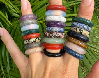 Amethyst Crystal Band Ring, Natural Gemstone Rings, Chakra Healing Rings, Genuine Crystals Rings, Boho Rings For Gift