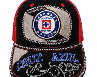 Handmade Cruz Azul Western Trucker Hat | Embroidered Liga MX Cap, Black Red Snapback