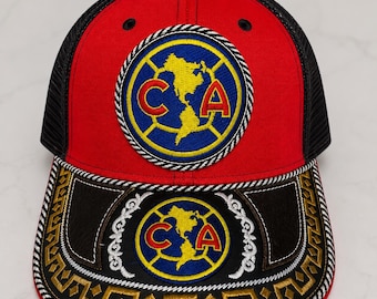 Club America Embroidered Trucker Hat | Red Black Aguilas Soccer Cap