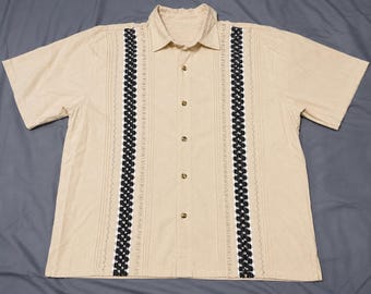 Handmade Beige Guayabera Shirt: Woven Mexican Artisan Style, Men's Large