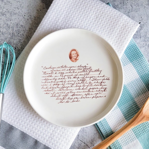 Recipe Plate Custom Ceramic Pottery with Handwritten Recipe and Photo