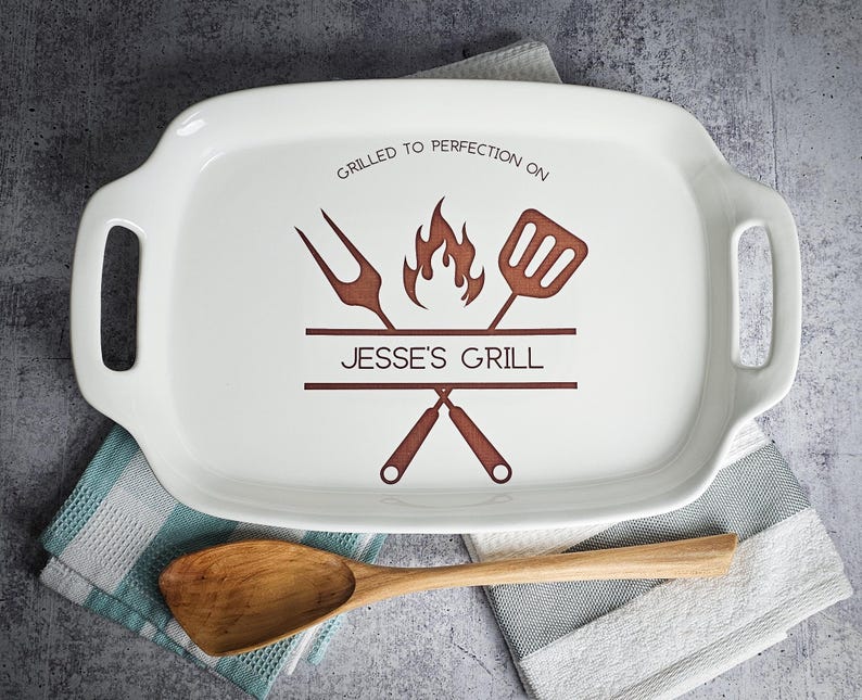 Grill Platter: Personalized Ceramic Platter or Tray, Father's Day Gift image 7