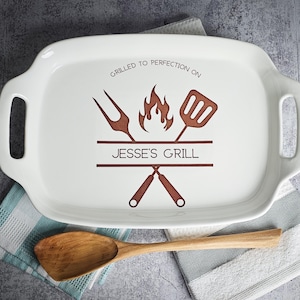 Grill Platter: Personalized Ceramic Platter or Tray, Father's Day Gift image 1