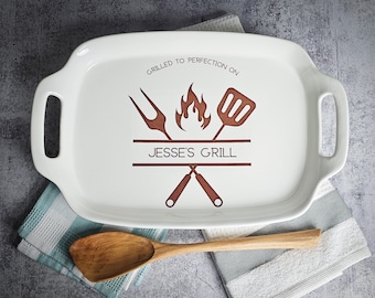 Grill Platter: Personalized Ceramic Platter or Tray, Father's Day Gift