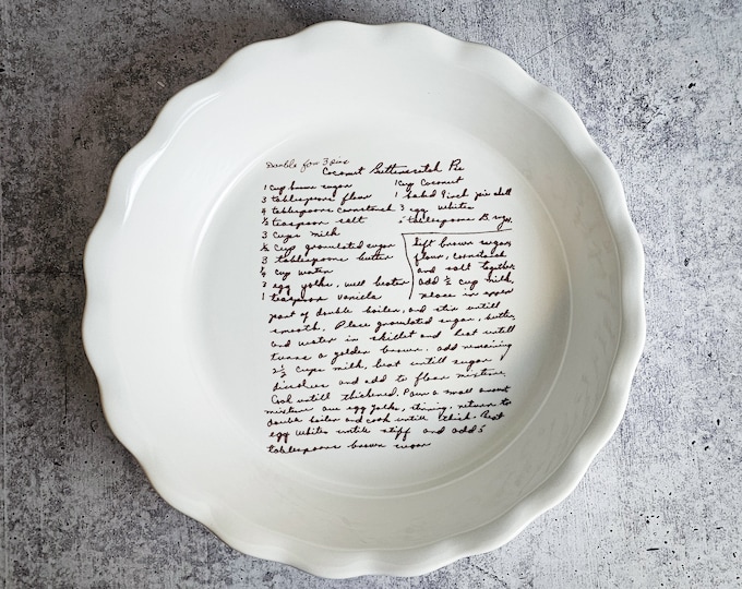 Custom Handwritten Recipe Ceramic Pie Dish, Family Heirloom Baking Dish