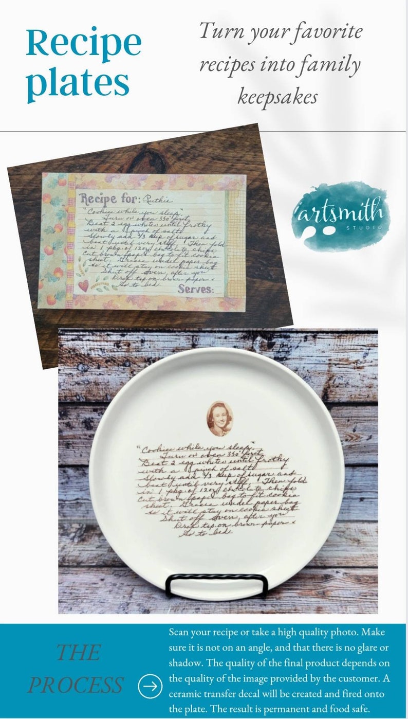 Ceramic Recipe Plate with Your Handwritten Family Recipe and Photo image 4