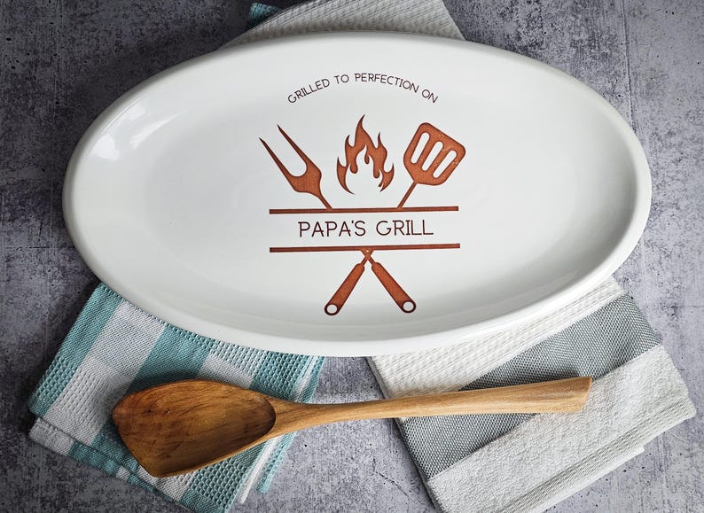 Grill Platter: Personalized Ceramic Platter or Tray, Father's Day Gift image 9