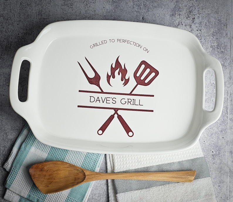 Grill Platter: Personalized Ceramic Platter or Tray, Father's Day Gift image 8