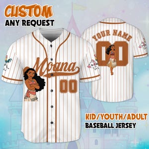 Moana Benutzerdefinierte Nummer Baseball Jersey, personalisierte Disney Prinzessin Moana Jersey, Disneyland Baseball Team Outfit, Geburtstagsgeschenk