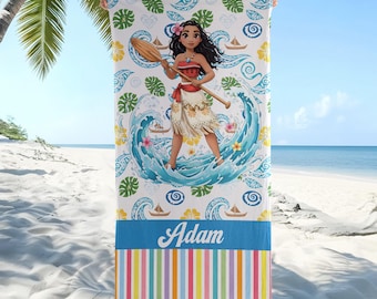 Custom Moana Beach Towel, Disney Princess Moana Maui Pua Hei Hei Birthday Towel Bath Pool Summer Beach Trip, Disney Girl Trip