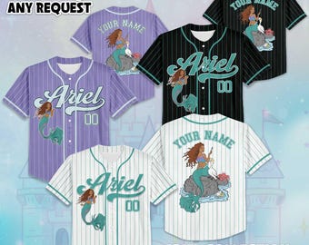 Custom The Little Mermaid Ariel Baseball Jersey, Disney Baseball Jersey Sports Team, Funny Birthday Gifts For Fans, Ariel Disney Jersey