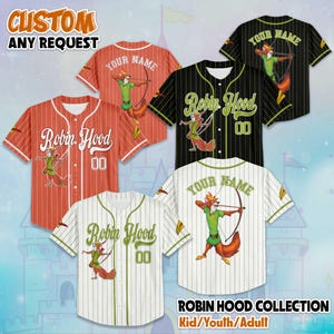 Custom Robin Hood Baseball Jersey, Disney Robin Hood Baseball Jersey Sports Team, Funny Birthday Gifts For Fans, Disneyland Jersey