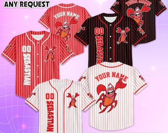 Camiseta de béisbol personalizada de Sebastián, camiseta personalizada de La Sirenita, atuendo navideño de Sebastián, camiseta familiar de Disney a juego