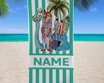 ディズニー映画『ズートピア2』全キャラクターのパーソナライズビーチタオル、ディズニーのジュディ・ホップスとニック・ワイルドのプールパーティータオル、誕生日プレゼント、ディズニーランド旅行