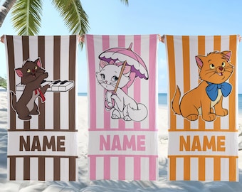 Personalisiert Das Aristocats Strandtuch, Aristocats Charaktere Badetuch, Disneyland Geschenk für Kind, Kinderstrandtuch, Sommerferien