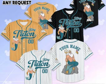 Personalized King Triton Baseball Jersey, Custom Disney The Litlte Mermaid Shirt, Gift for Disney Fans, Disney Matching Outfit