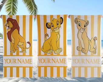 Spersonalizowany ręcznik plażowy z motywem Króla Lwa, ręcznik kąpielowy Disney, ręcznik basenowy, prezent dla dziecka, ręcznik plażowy dla dzieci, wakacje letnie