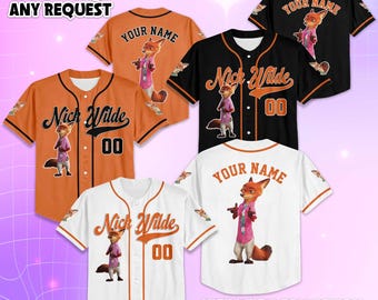 Personalized Nick Wilde Baseball Jersey, Custom Disney Zootopia 2 Baseball Shirt