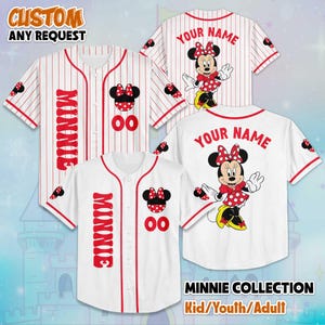 Custom Minnie Mouse Collection Baseball Jersey, Disney Mickey and Friends Jersey,Minnie Baseball Shirt, Disney Magic Kingdom Outfit for Fans