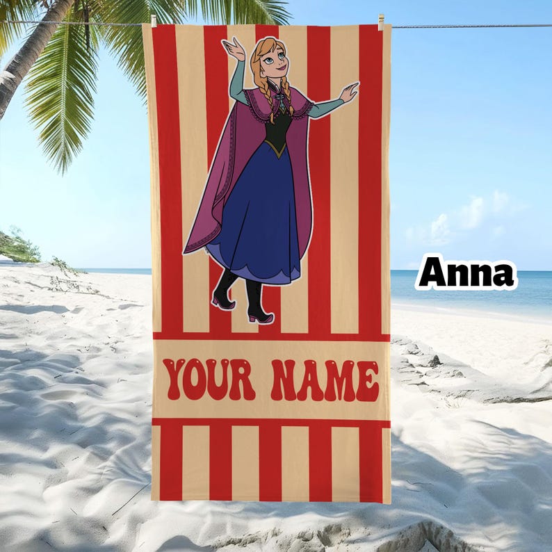 Custom Frozen Beach Towel, Frozen Movie Beach Towels, Custom Name Beach Towel, Disney Elsa Anna Beach Towel Gift image 2