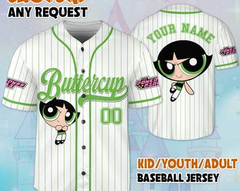Custom The Powerpuff Girls Buttercup Baseball Jersey, Buttercup Powerpuff Girls 90s Cartoons, Retro PowerPuff Girls Jersey, Birthday Gift