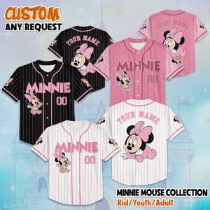 Custom Minnie Mouse Collection Baseball Jersey, Disney Disney Minnie Mouse Jersey, Disneyland Baseball Team Outfit, Birthday Gift