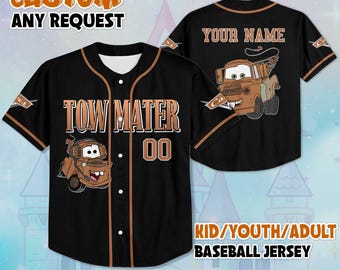 Personalized Tow Mater Baseball Jersey, Custom Disney Cars Tow Mater Jersey, Disneyland Baseball Team Outfit, Gift for Disney Fan