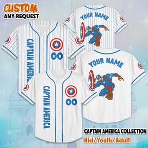 Custom Captain America Baseball Jersey, Disney The Avengers Jersey, Captain America Baseball Shirt, Disney Magic Kingdom Outfit for Fans