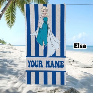 Custom Frozen Beach Towel, Frozen Movie Beach Towels, Custom Name Beach Towel, Disney Elsa Anna Beach Towel Gift image 3