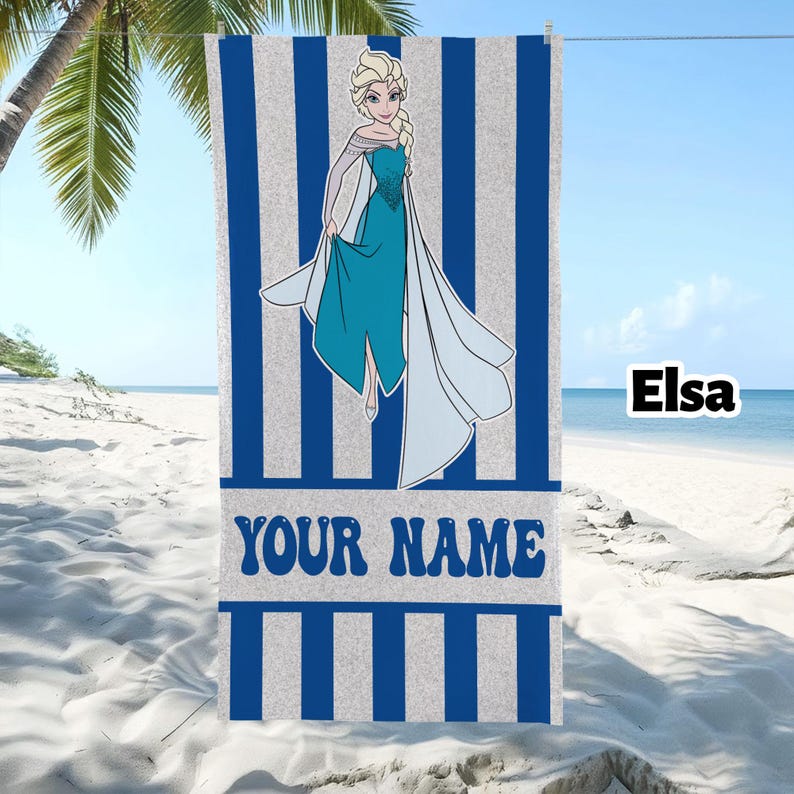 Custom Frozen Beach Towel, Frozen Movie Beach Towels, Custom Name Beach Towel, Disney Elsa Anna Beach Towel Gift image 3