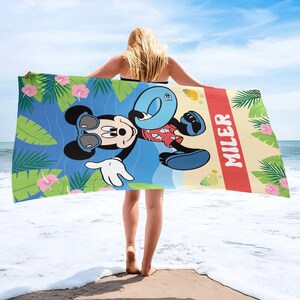 Mickey Mouse Beach Towel, Custom Mickey And Friends Towel, Custom Disney, Kids towel, Summer Gift, Disneyland Trip image 2