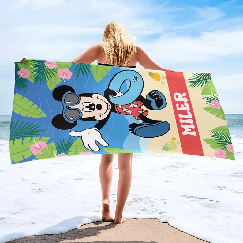 Mickey Mouse Beach Towel, Custom Mickey And Friends Towel, Custom Disney, Kids towel, Summer Gift, Disneyland Trip image 2